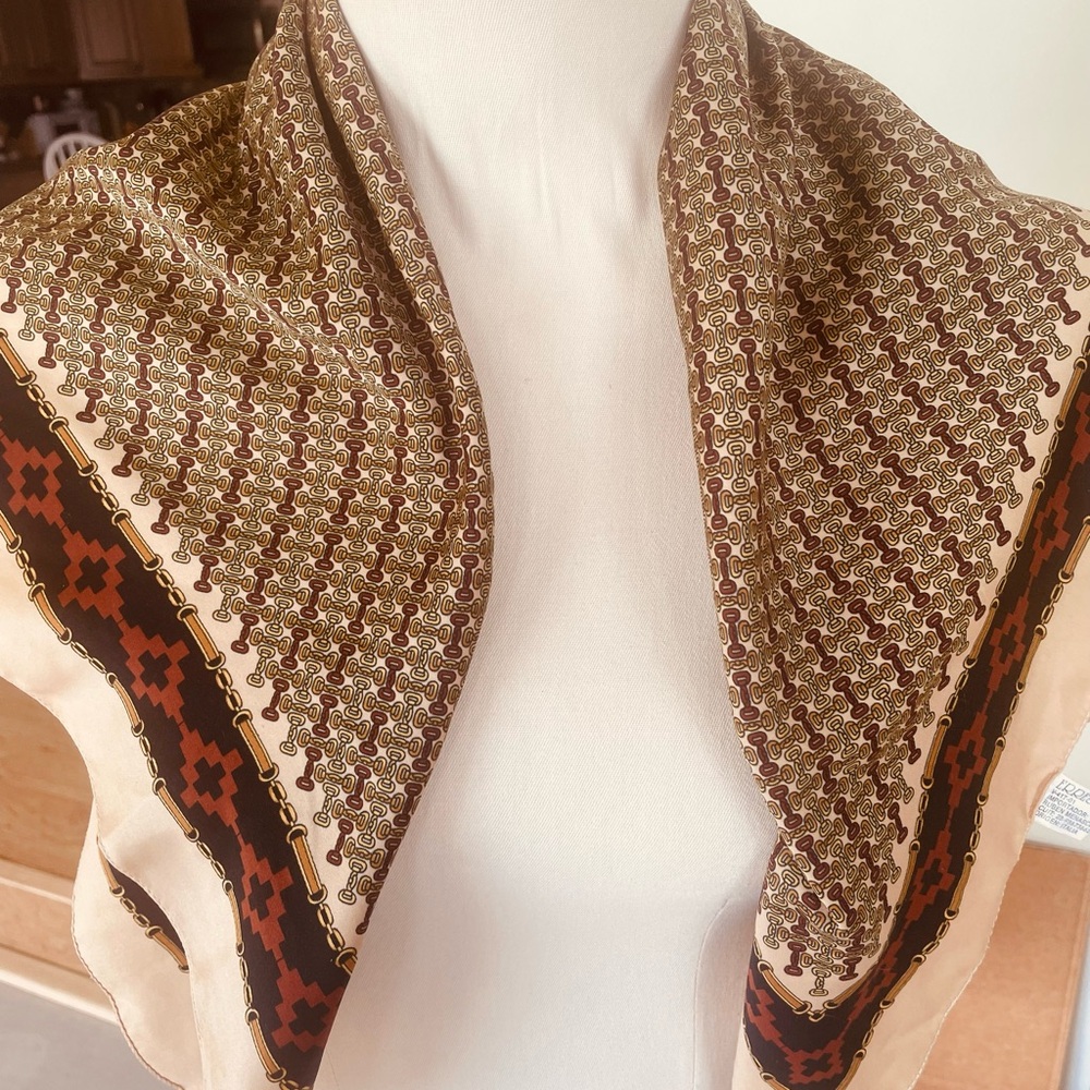 ERRE  Brown and Tan Horse Bit Design Scarf Vintage